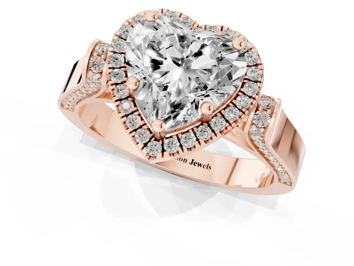 Heart Cut Halo Pave Split Shank Prong Setting Ring Rose gold