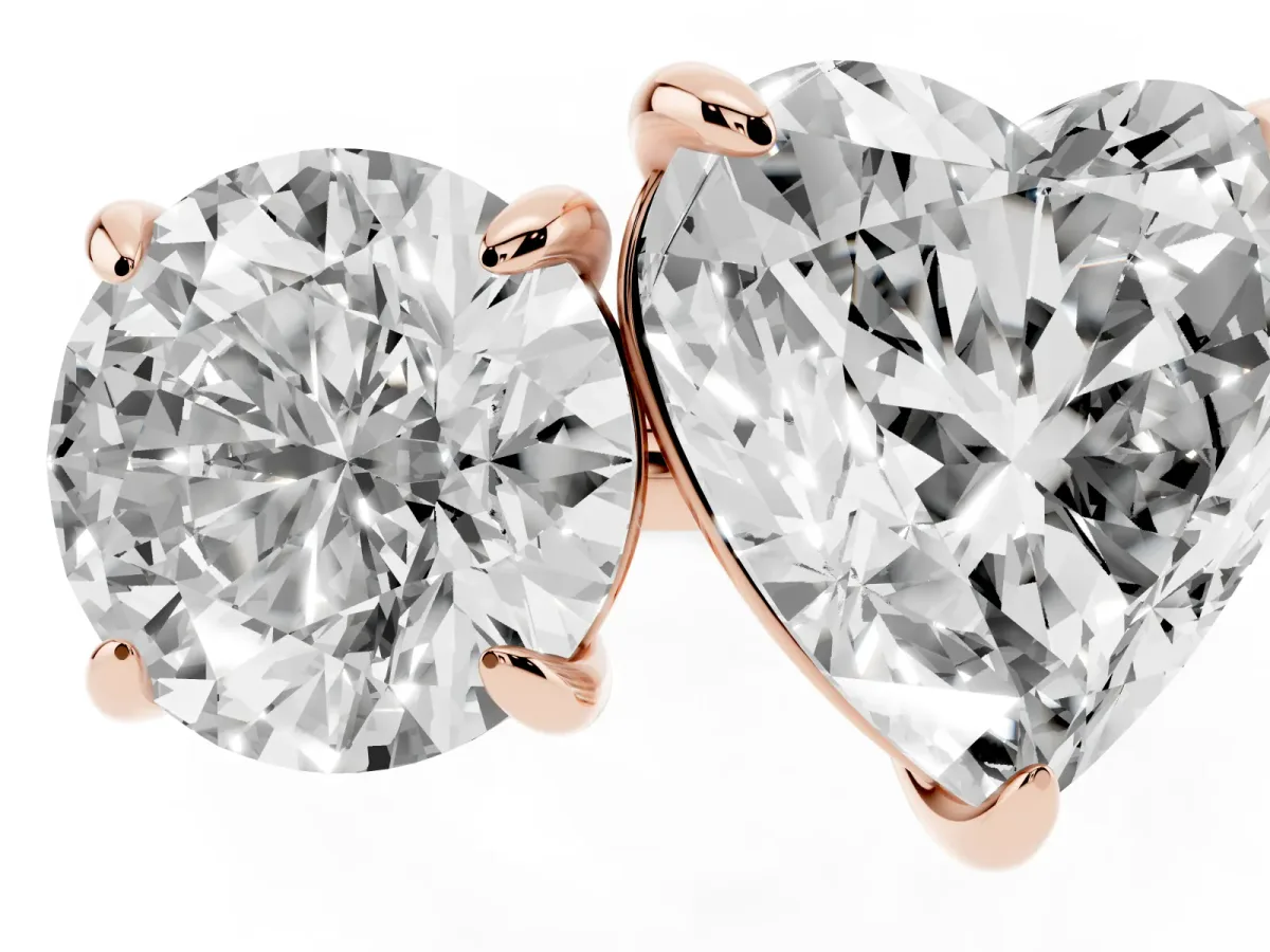 Round and Heart Toi Moi Ring with Prong Setting and Plain Band Rose gold