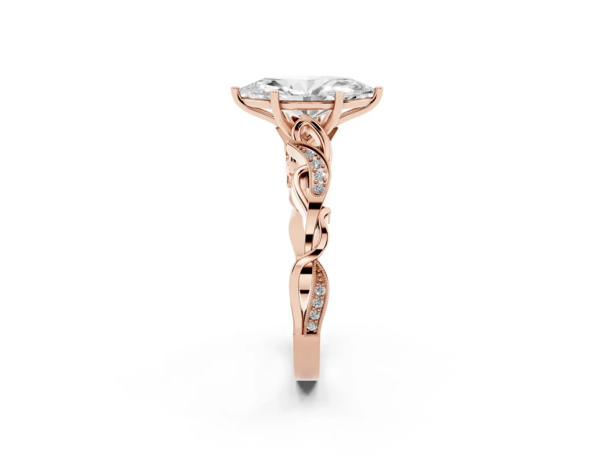 Marquise Cut Solitaire Vine Band with Milgrain Prong Setting Rose gold
