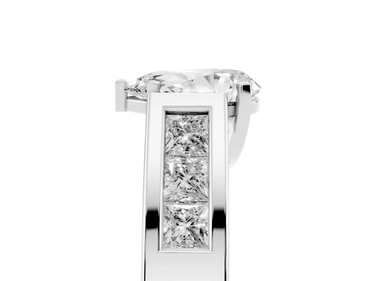 Pear Cut Cut Channel Set Solitaire Ring with Four-Prong Setting White gold