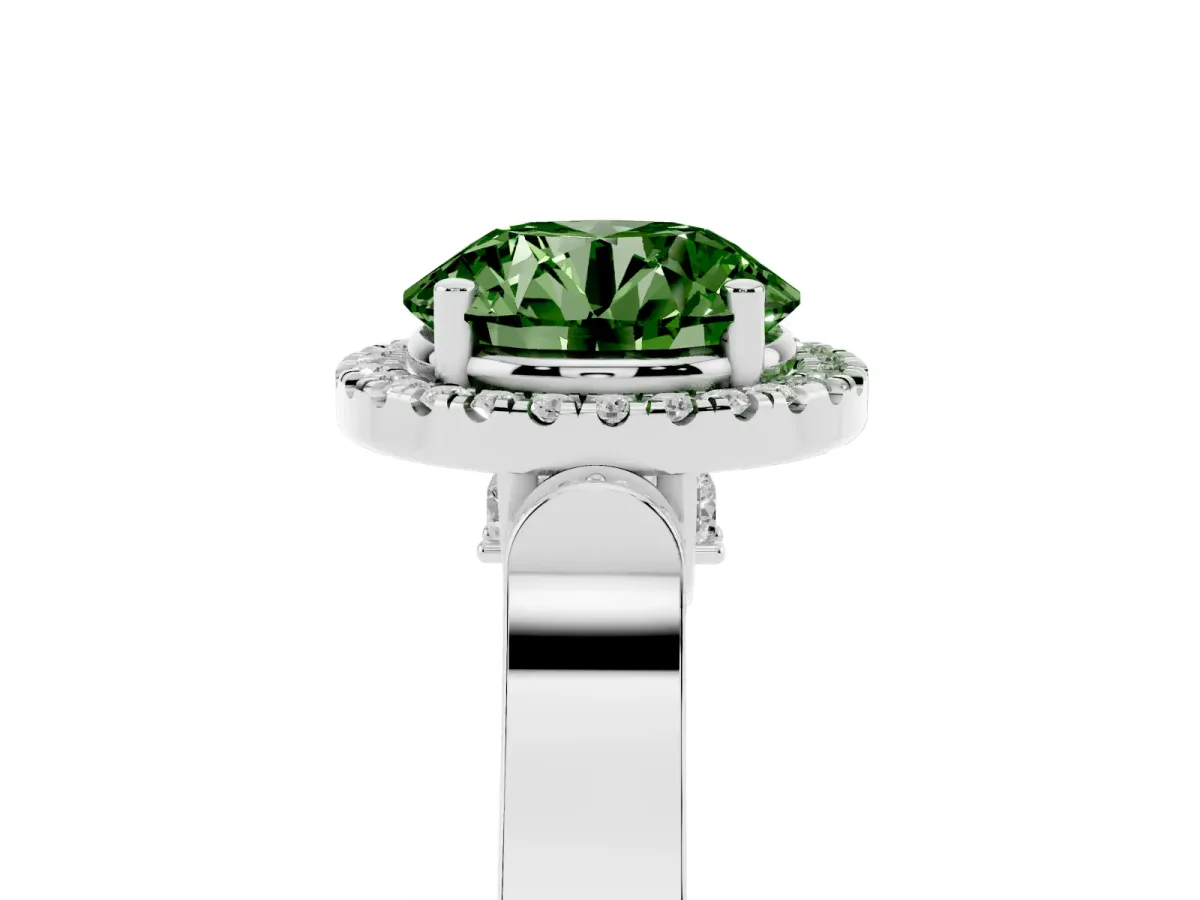 Fancy Green Round Cut Halo Pave Split Shank Prong Setting Ring Silver