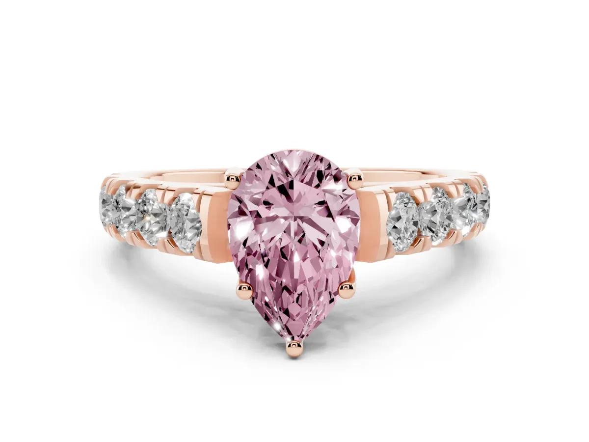 Fancy Pink Pear Cut Cut Diamond Solitaire Ring with Micro Pave Band and Prong Setting Rose gold