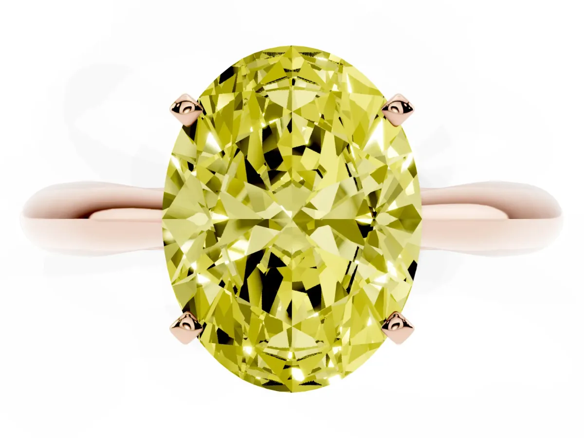 Fancy Yellow Oval Cut Diamond Solitaire Engagement Ring with Cathedral Setting and Four-Prong Mount Rose gold