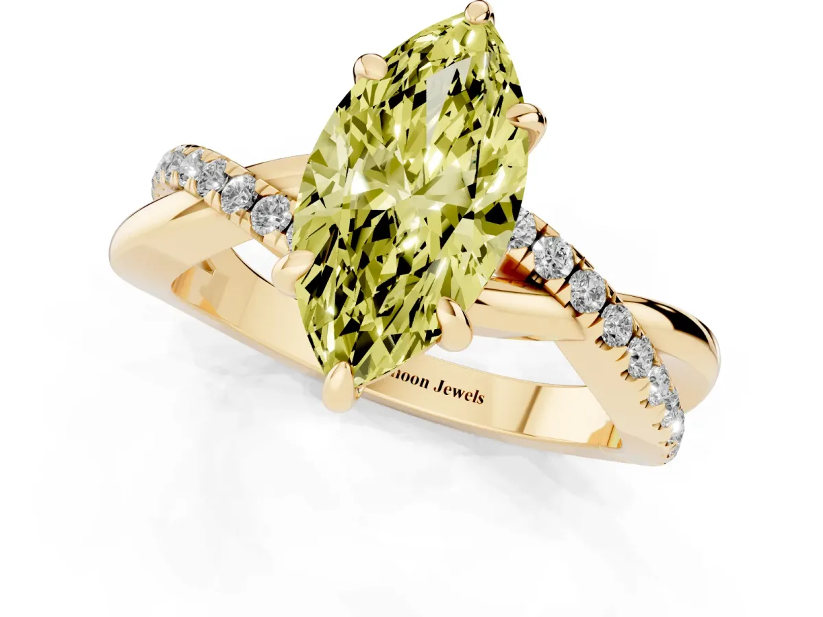 Fancy Yellow Marquise Cut Cut Diamond Twist Band Solitaire with Prong Setting Yellow gold
