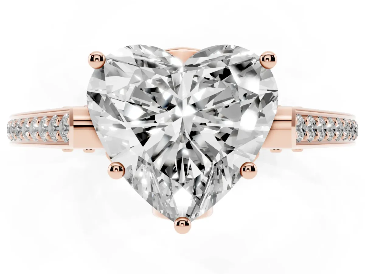 Heart Cut Cut Cathedral Pave Diamond Engagement Ring with Six-Prong Setting Rose gold