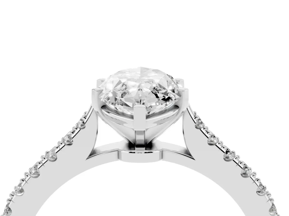 Marquise Cut Cut Solitaire Diamond Engagement Ring with Pave Band and Four-Prong Setting White gold