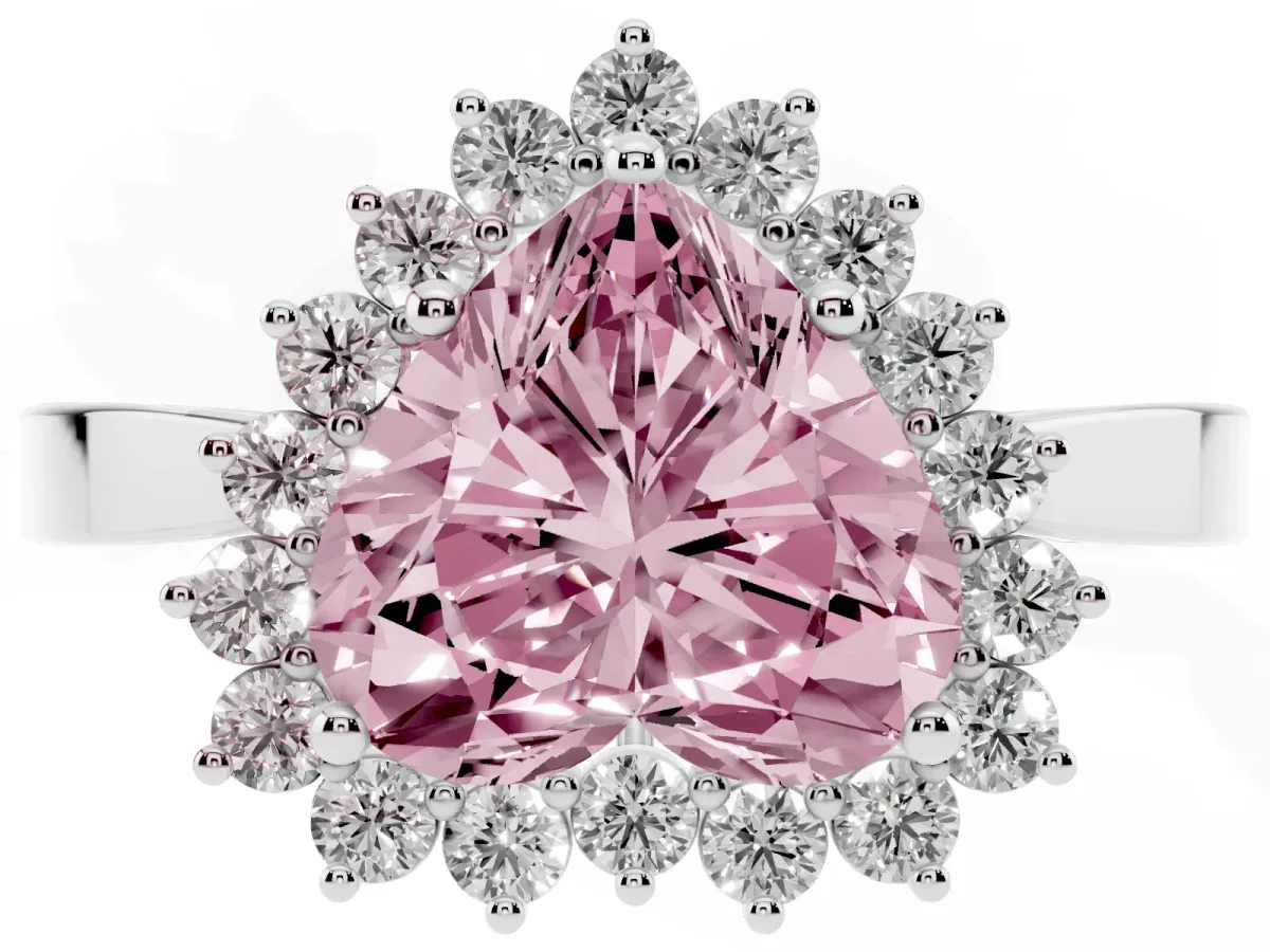 Fancy Pink Heart Cut Cut Diamond Halo Ring with Round Brilliant Halo and Solitaire Band Platinum