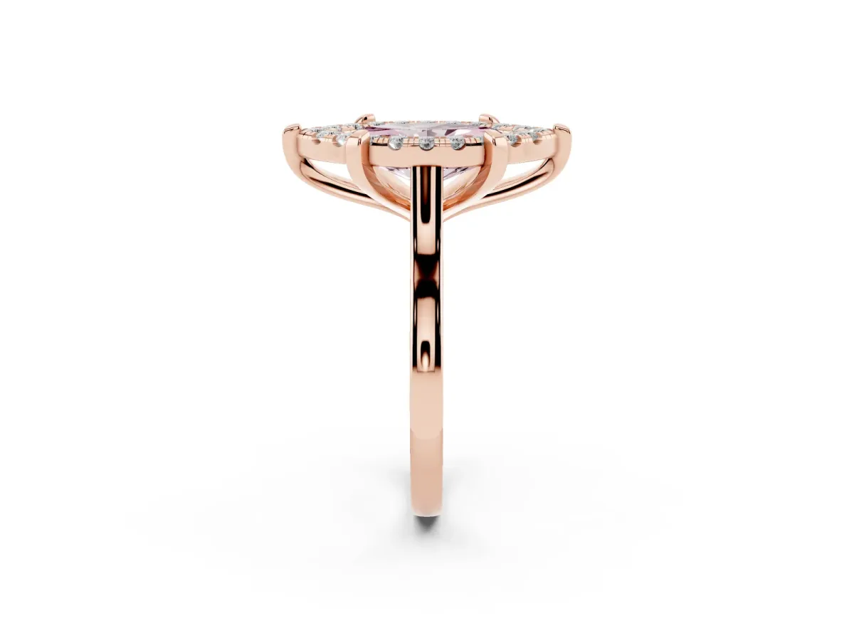 Fancy Pink Marquise Cut Diamond Cluster Halo Solitaire with Four-Prong Setting Rose gold