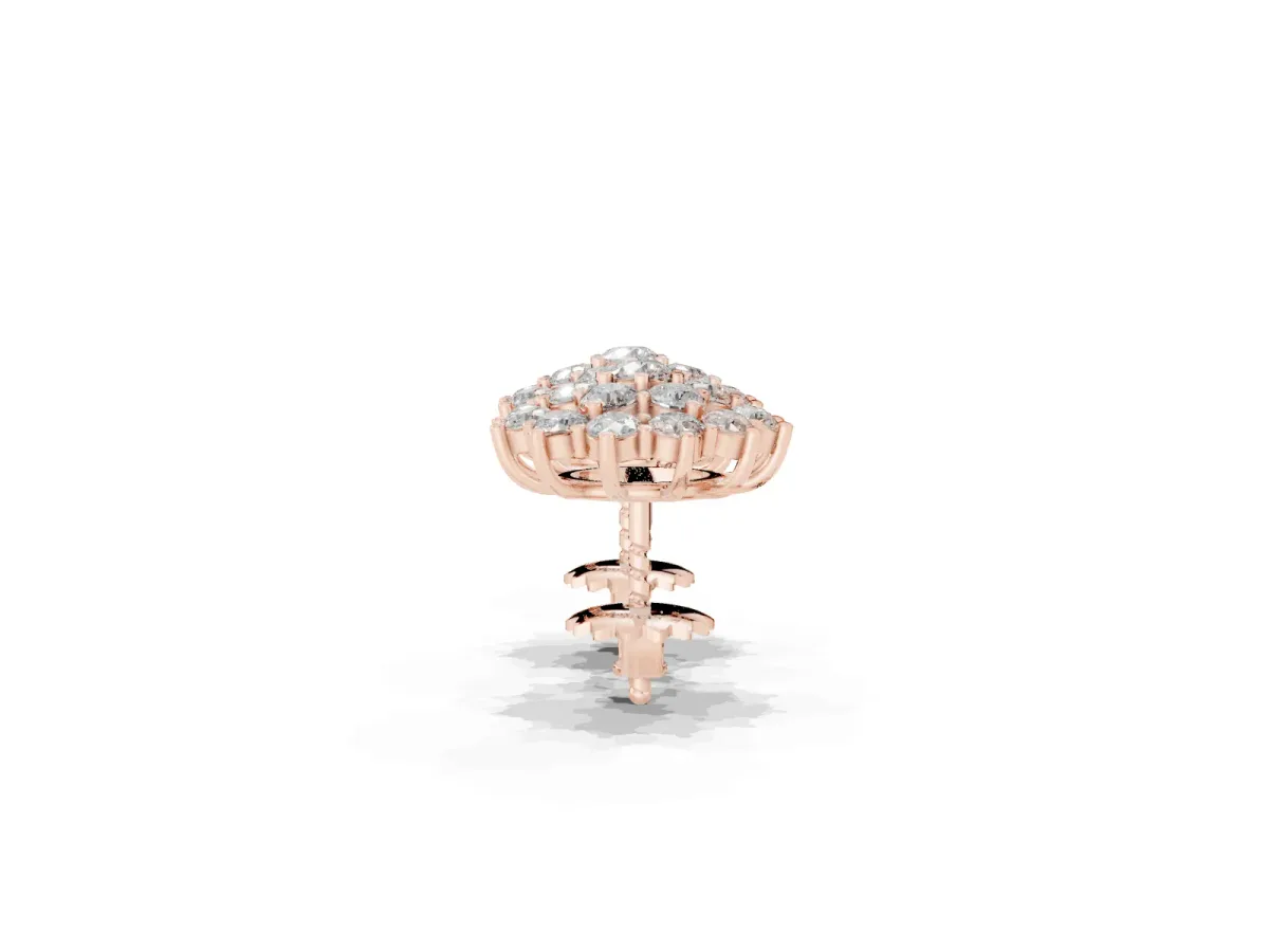 Cluster Diamond Round Stud Earrings with Basket Setting Rose gold