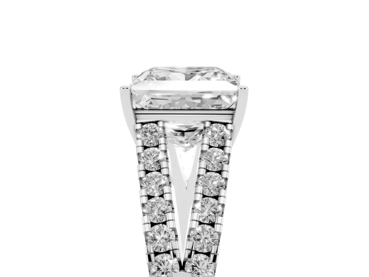 Princess Cut Diamond Split Shank Engagement Ring with Round Pavé and Prong Setting Platinum