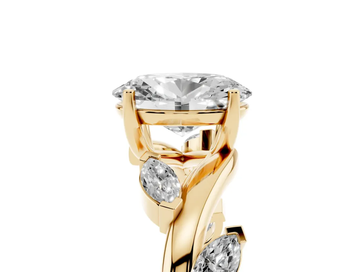 Oval Cut Solitaire Twisted Band Marquise Accent Prong Setting Ring Yellow gold
