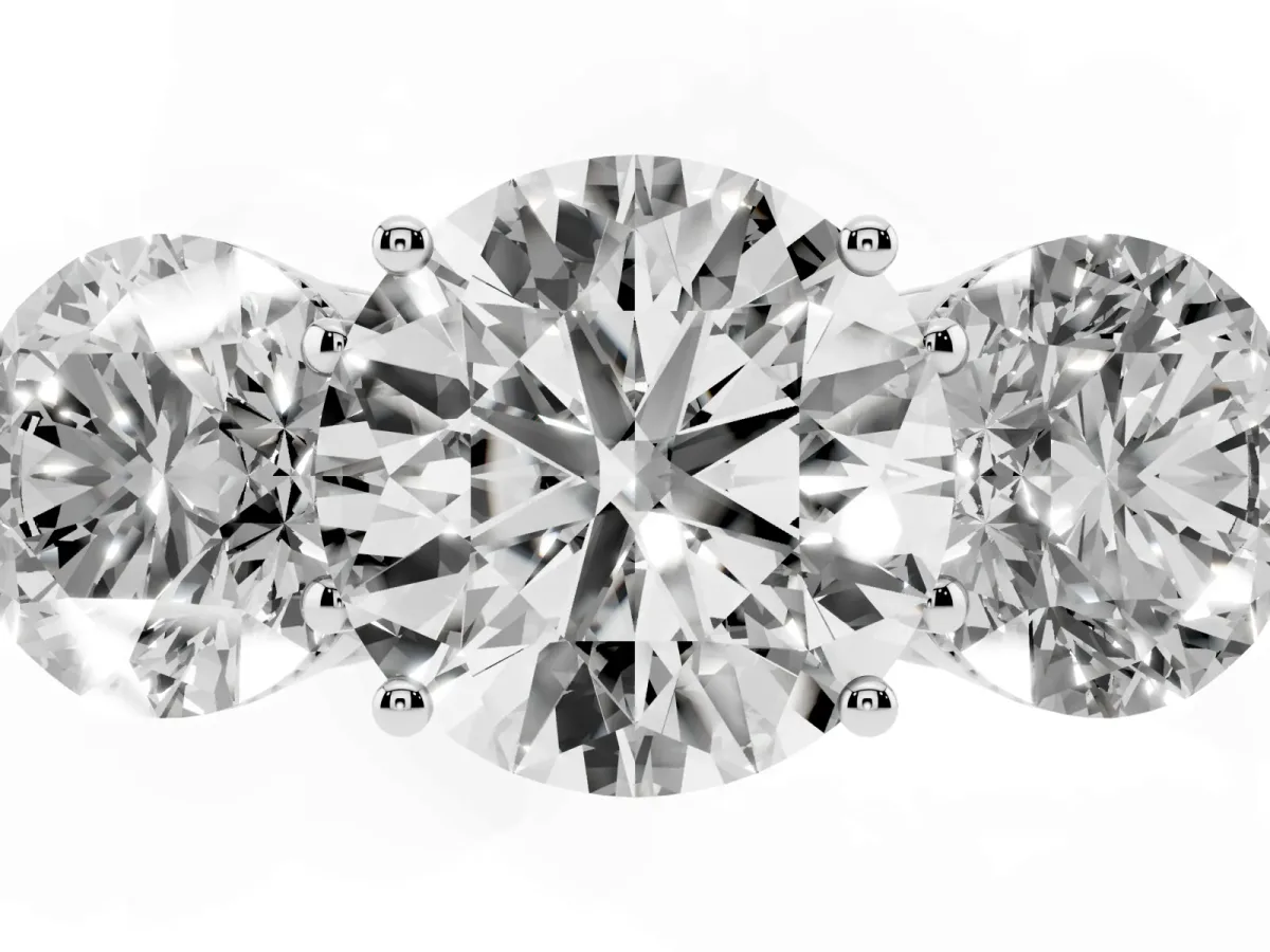 Three-Stone Round Cut Diamond Engagement Ring with Prong Setting on a Classic Band Silver