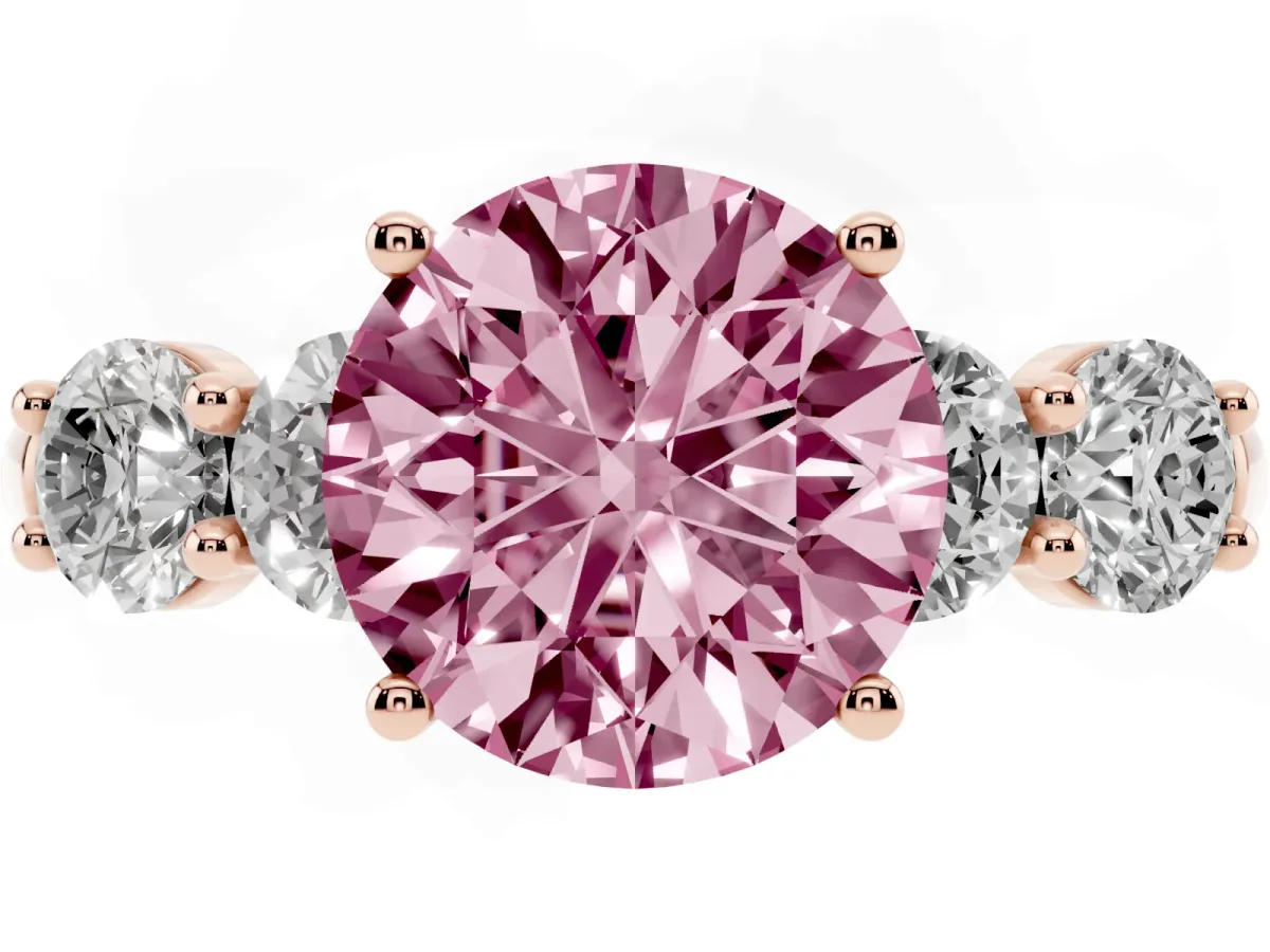 Fancy Pink Round Cut Cut Five-Stone Prong Set Diamond Ring with Classic Band Rose gold