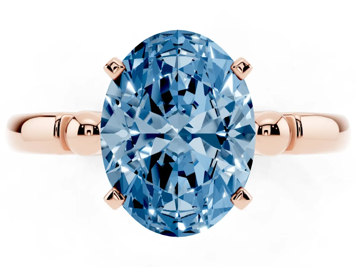 Fancy Blue Oval Cut Solitaire Beaded Band with Four-Prong Setting Rose gold