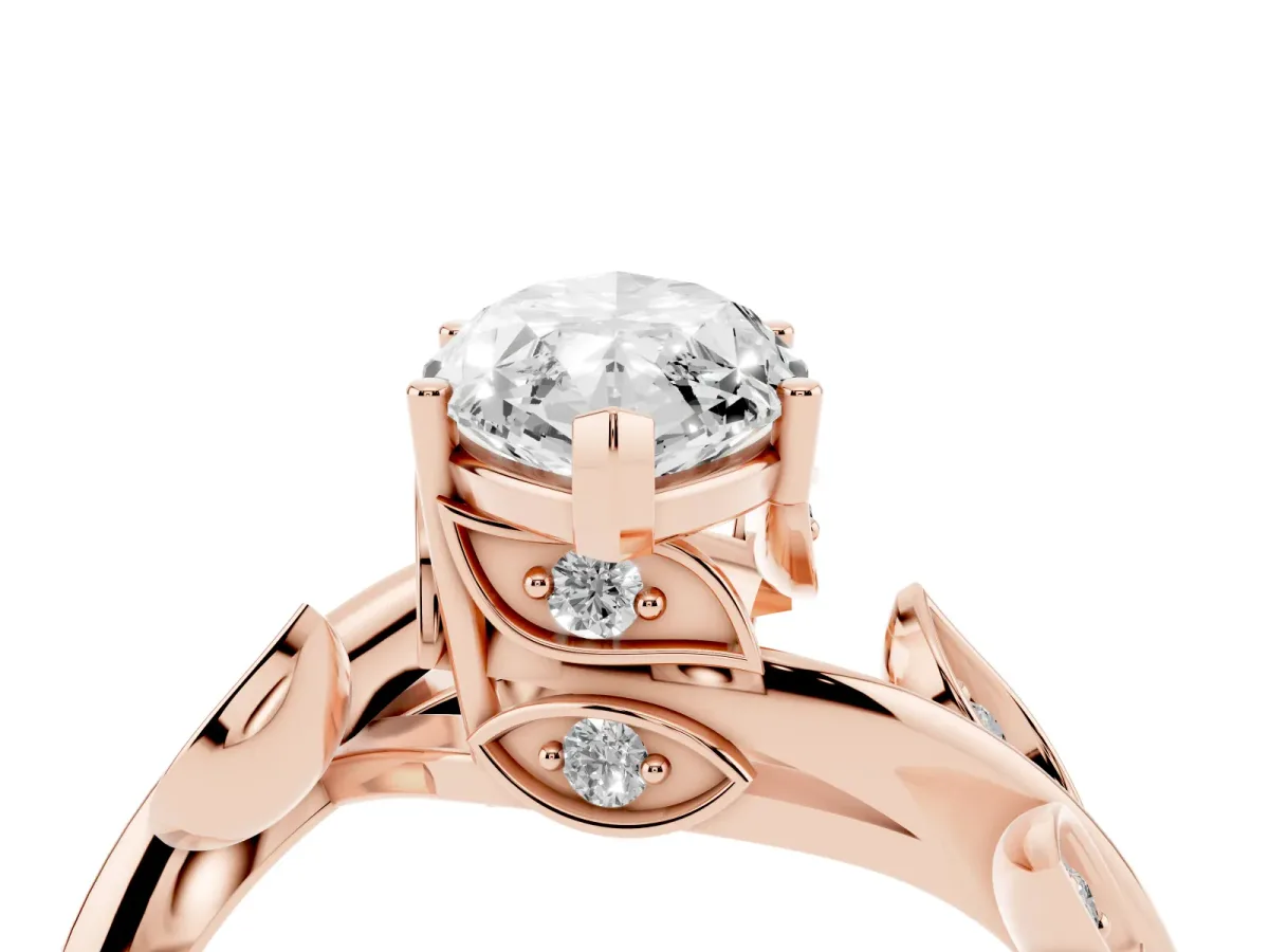 Marquise Cut Solitaire Twist Engagement Ring with Leaf Accents and Prong Setting Rose gold