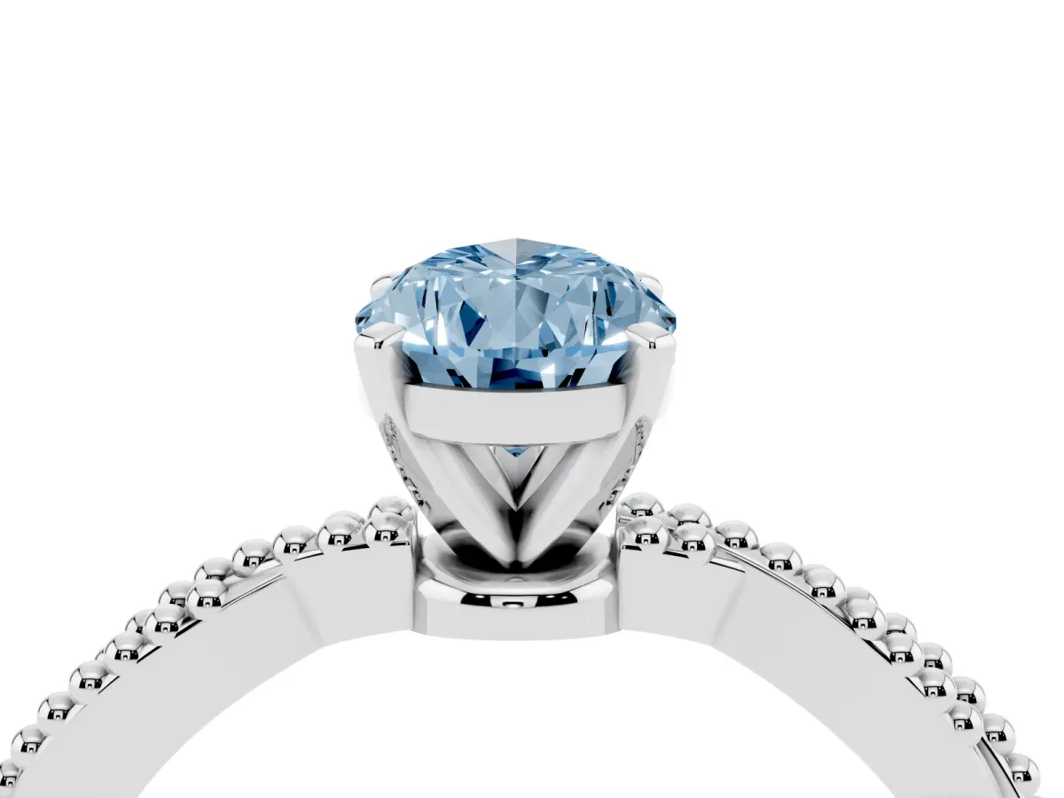 Fancy Blue Pear Cut Solitaire Twisted Band with Bead Prong Setting Platinum