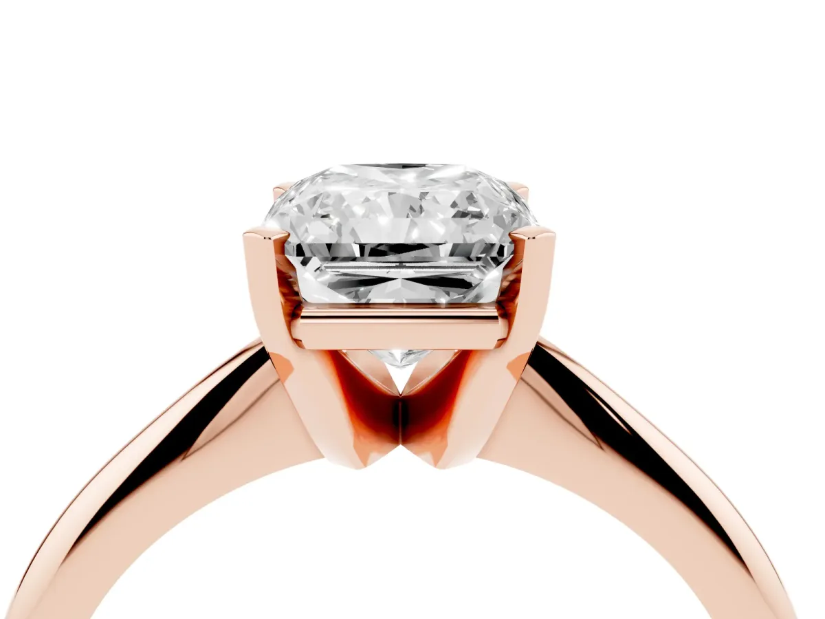 Radiant Cut Cut Solitaire Ring with Four-Prong Setting on a Classic Band Rose gold