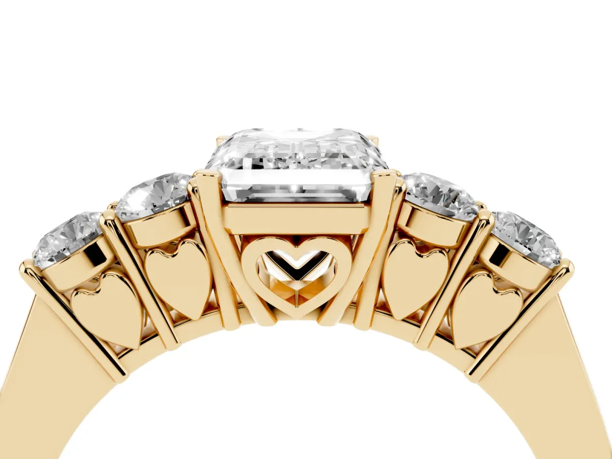 Emerald Cut Cut Diamond Five-Stone Prong Set White Gold Ring Yellow gold