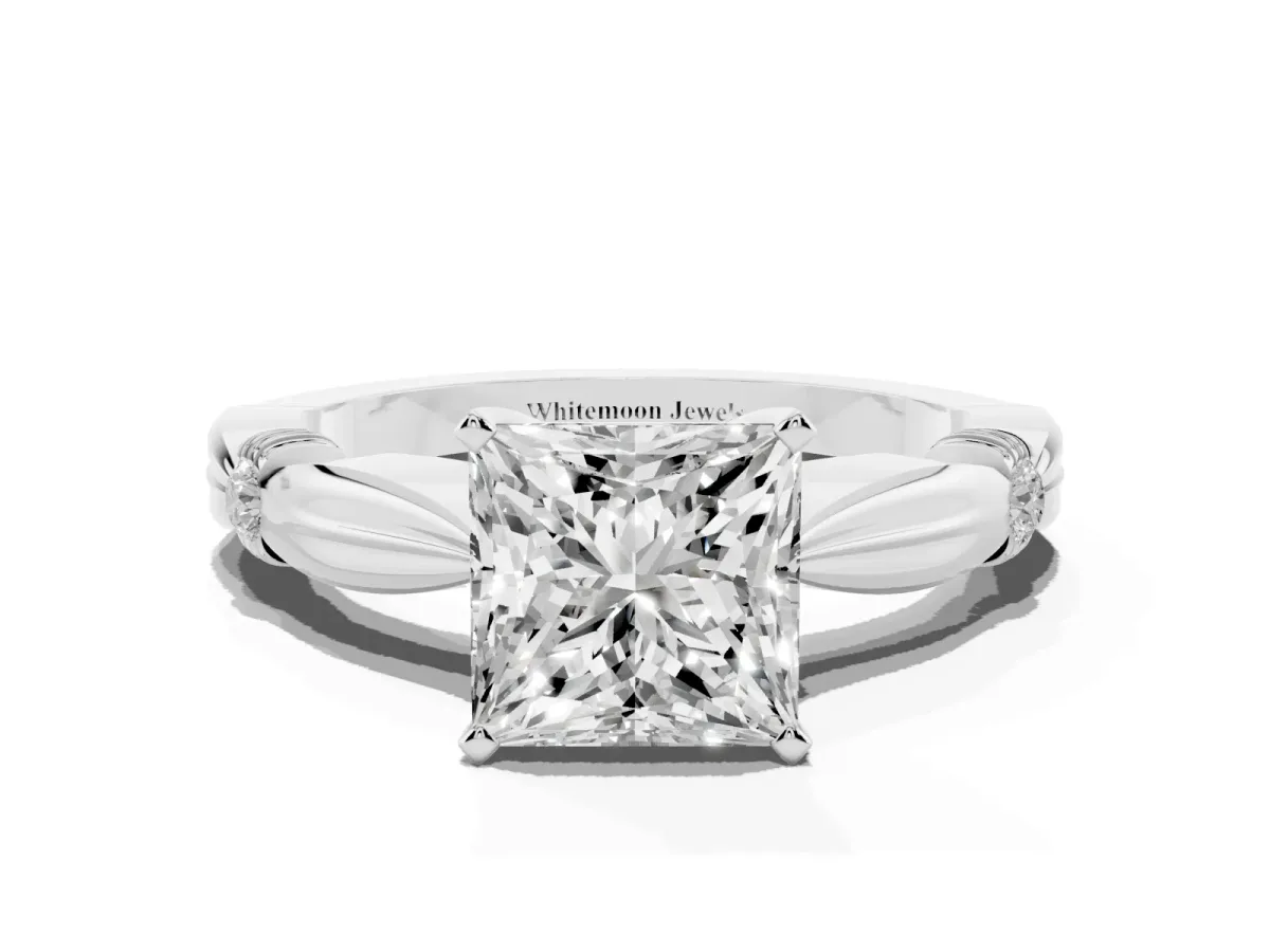 Princess Cut Solitaire Diamond Twisted Band with Four-Prong Setting Silver