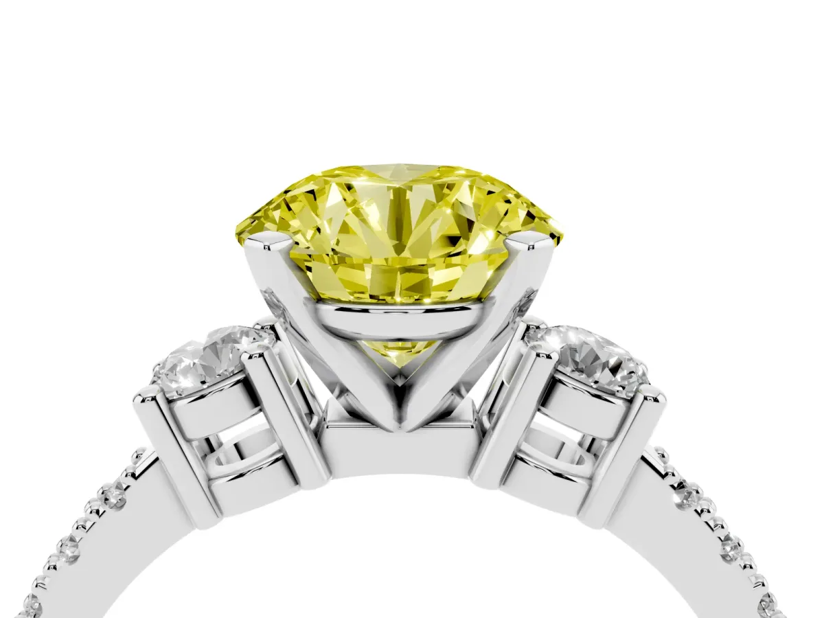 Fancy Yellow Round Cut Three-Stone Diamond Pavé Band with Prong Setting Silver