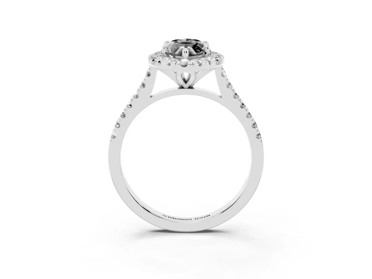Fancy Black Marquise Cut Diamond Cushion Halo Ring with Pavé Band Platinum