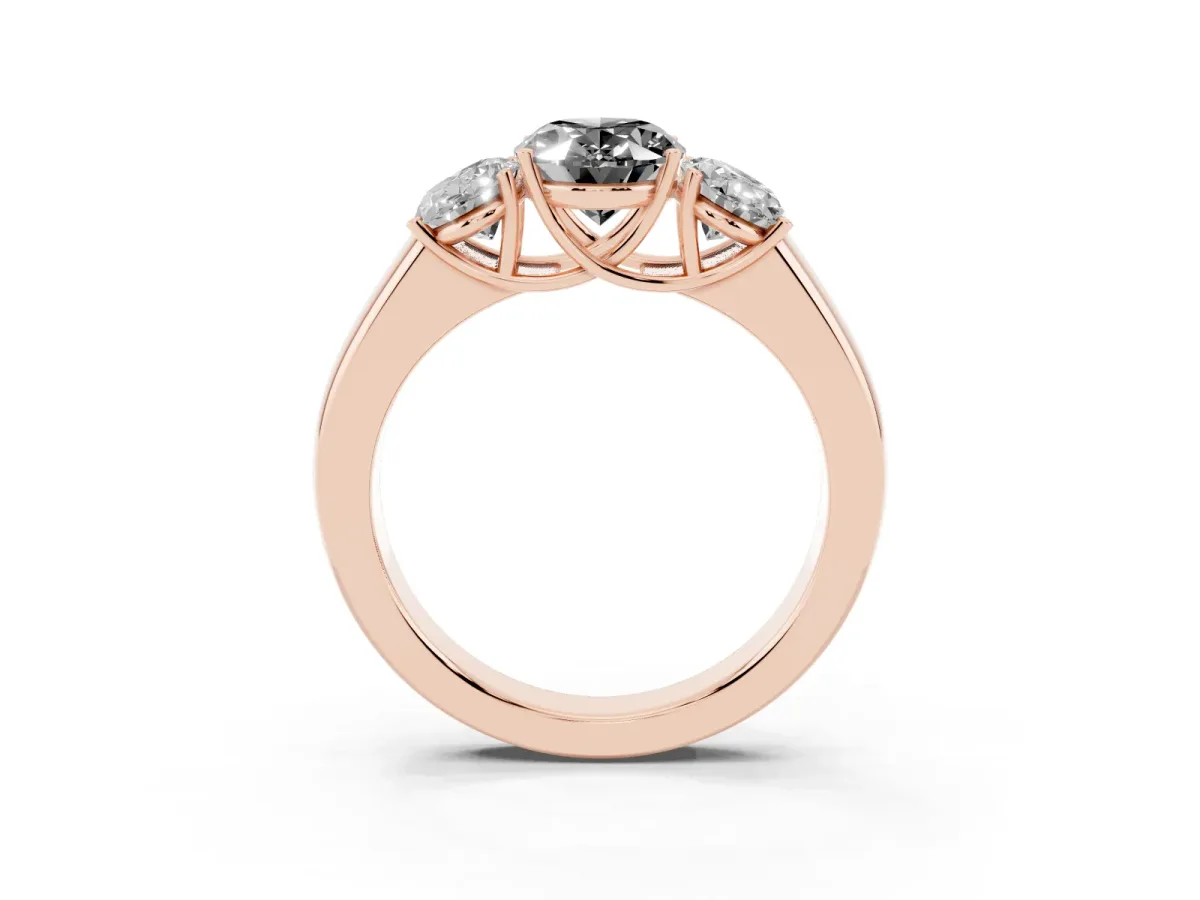 Fancy Black Three-Stone Oval Cut Cut Diamond Ring with Prong Setting and Classic Band Rose gold