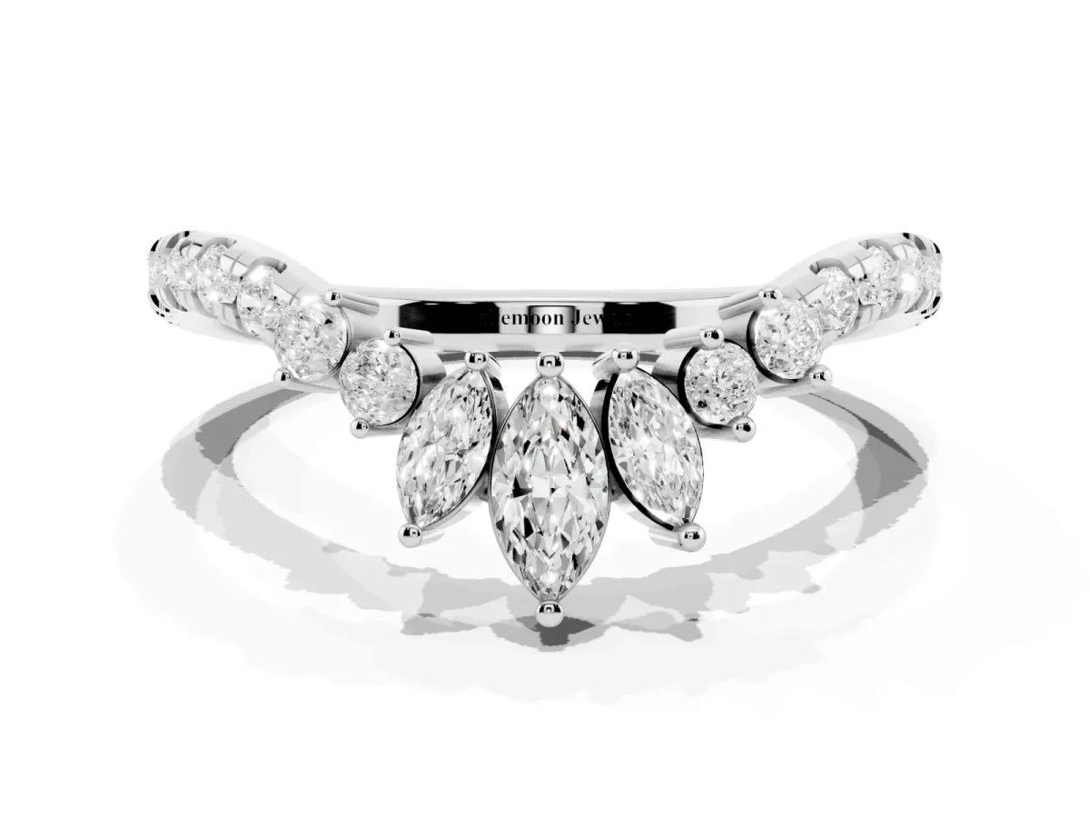 Chevron Marquise and Round Diamond Open Band with Prong Setting Platinum