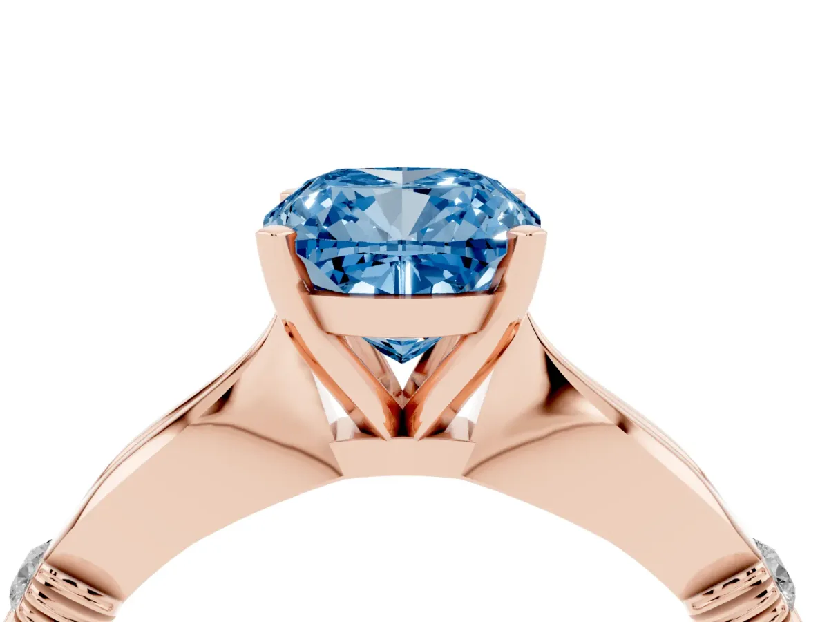 Fancy Blue Cushion Cut Solitaire Diamond Twisted Band with Four-Prong Setting Rose gold
