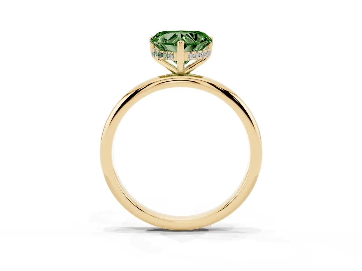 Fancy Green Heart Cut Cut Solitaire Engagement Ring with Four-Prong Setting and Classic Band Yellow gold