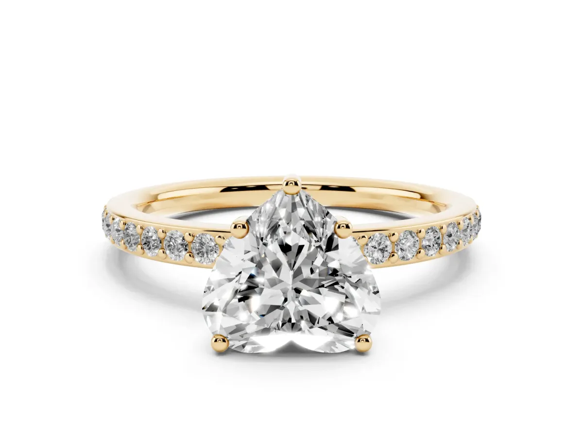 Heart Cut Cut Diamond Pavé Band Ring with Four-Prong Setting Yellow gold