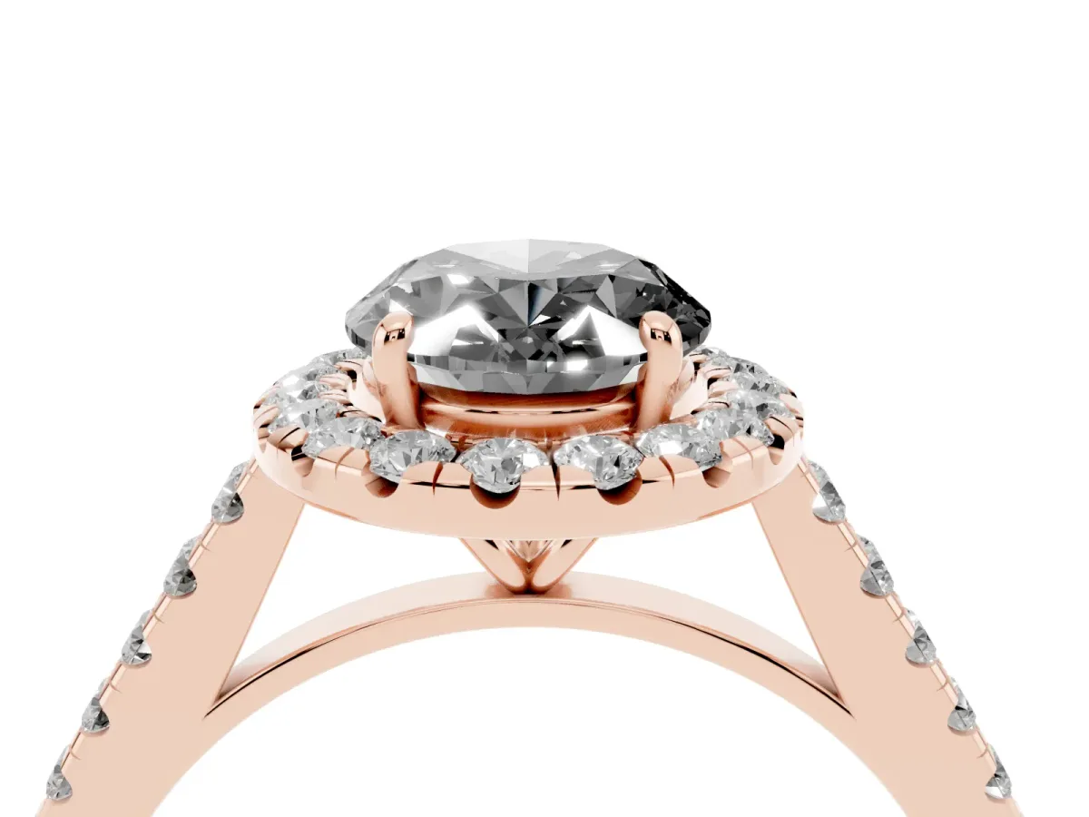 Fancy Black Oval Cut Halo Pave Diamond Engagement Ring with Four-Prong Setting Rose gold