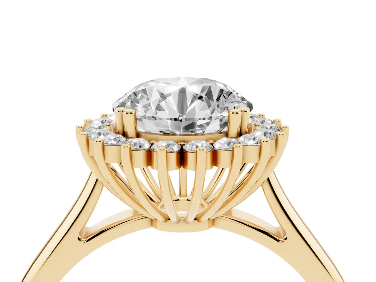 Round Cut Cut Diamond Halo Ring with Solitaire Band and Prong Setting Yellow gold