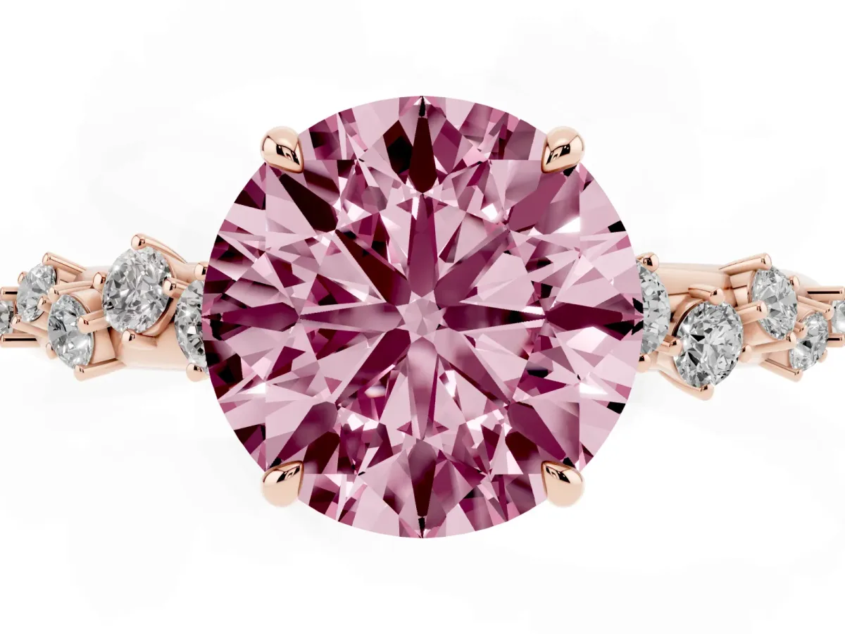 Fancy Pink Round Cut Diamond Cluster Prong-Set Solitaire Ring Rose gold