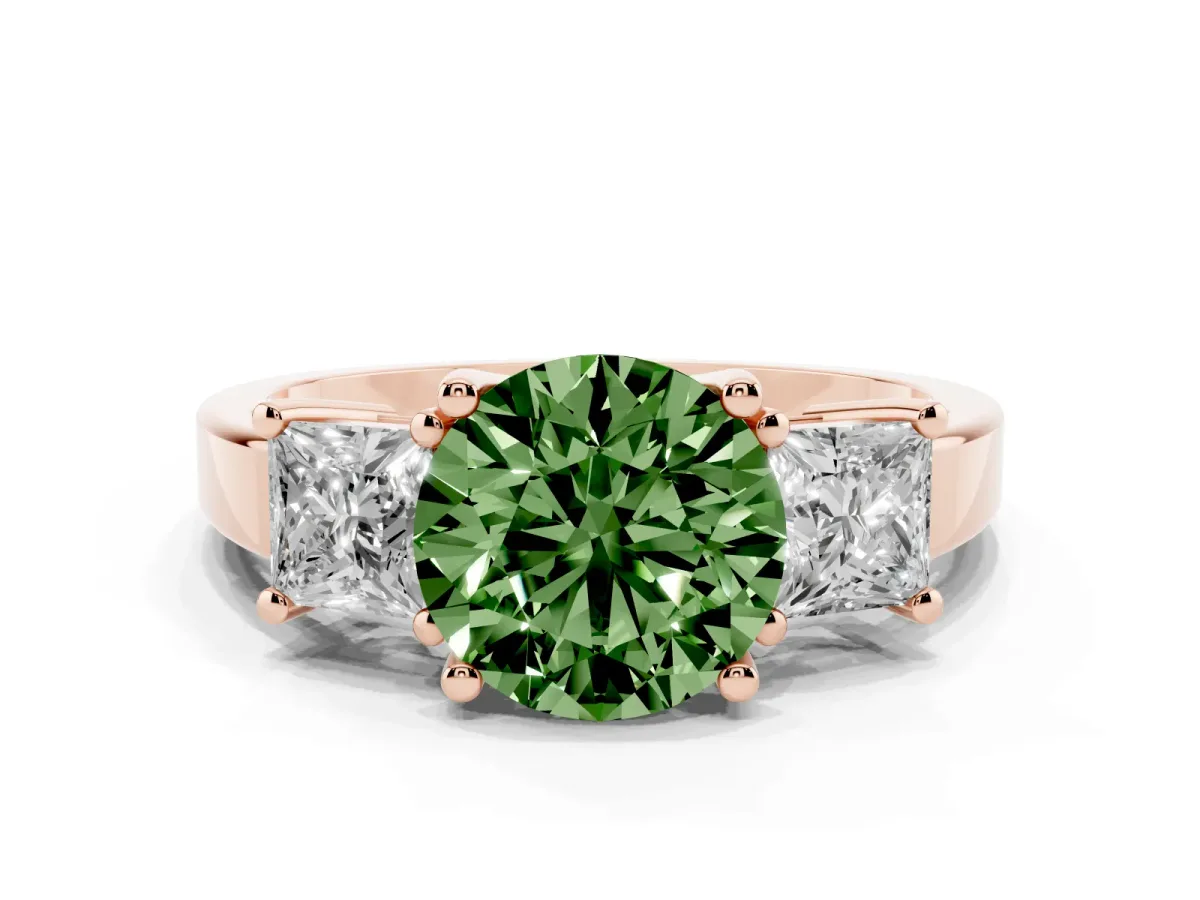 Fancy Green Three-Stone Round Cut Cut Solitaire Ring with Prong Setting Rose gold