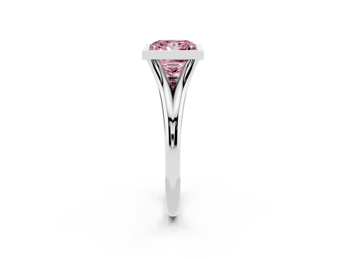 Fancy Pink Bezel Set Princess Cut Cut Solitaire Ring with Tapered Band Silver