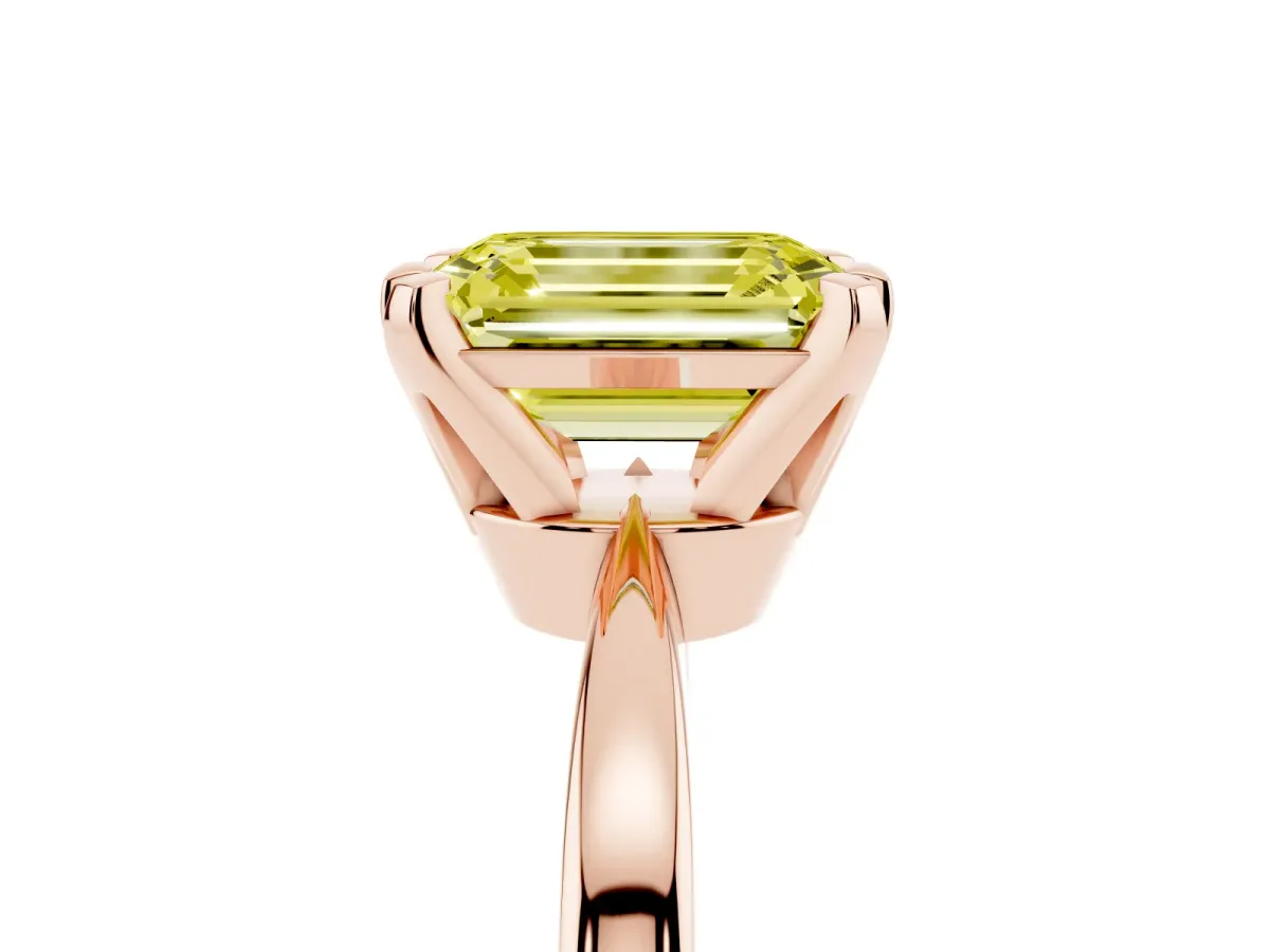 Fancy Yellow Emerald Cut Solitaire Engagement Ring with Six-Prong Setting and Tapered Band Rose gold