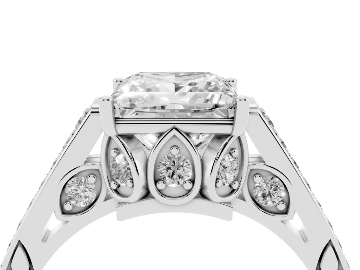 Princess Cut Cut Cathedral Pave Diamond Engagement Ring with Six-Prong Setting Silver