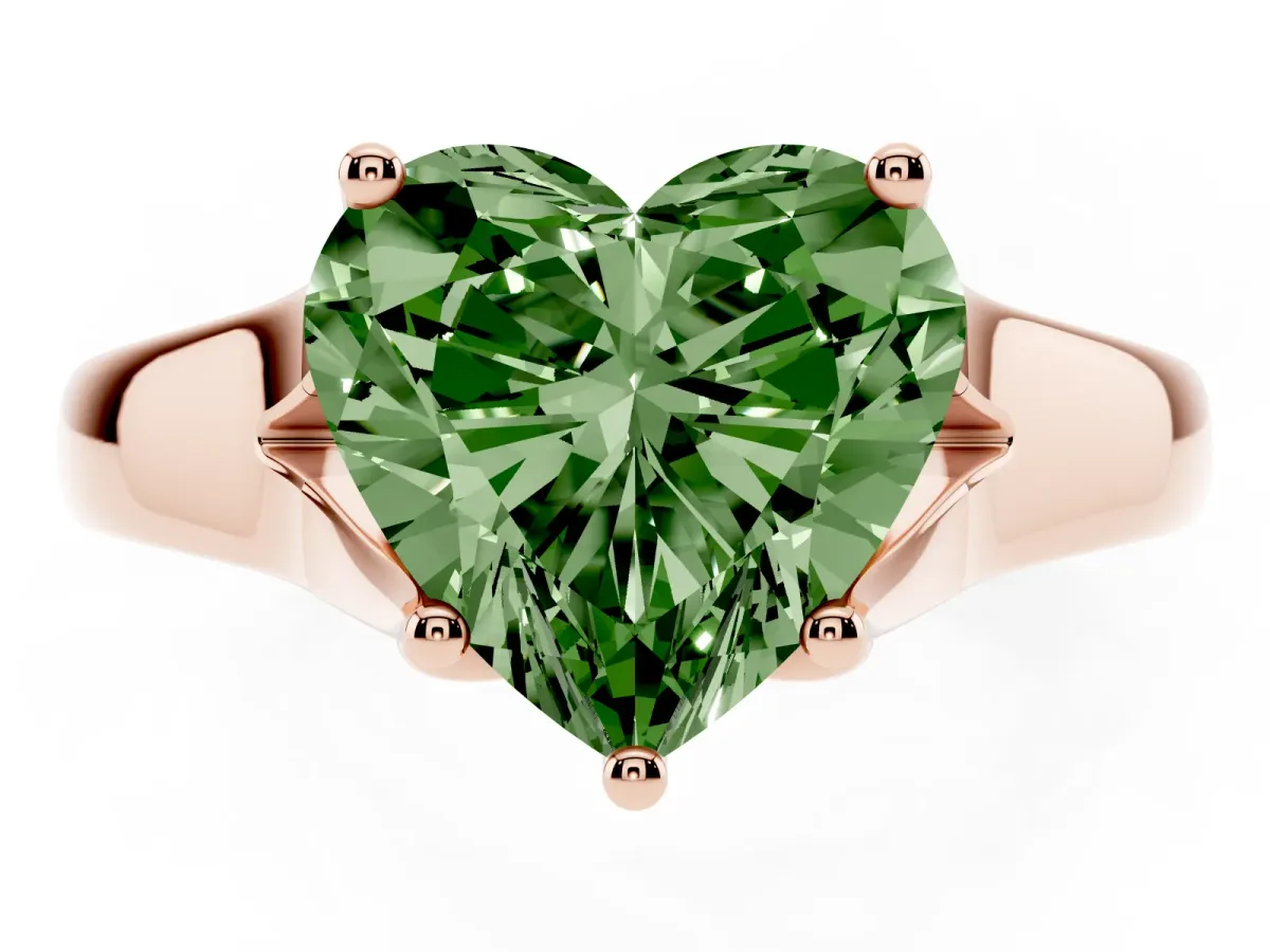 Fancy Green Heart Cut Solitaire Diamond Ring with Cathedral Band and Four-Prong Setting Rose gold