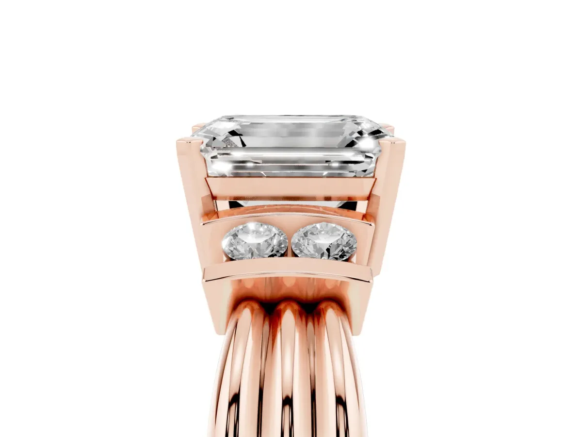 Emerald Cut Cut Three-Stone Channel Set Ring with Bar Prongs Rose gold