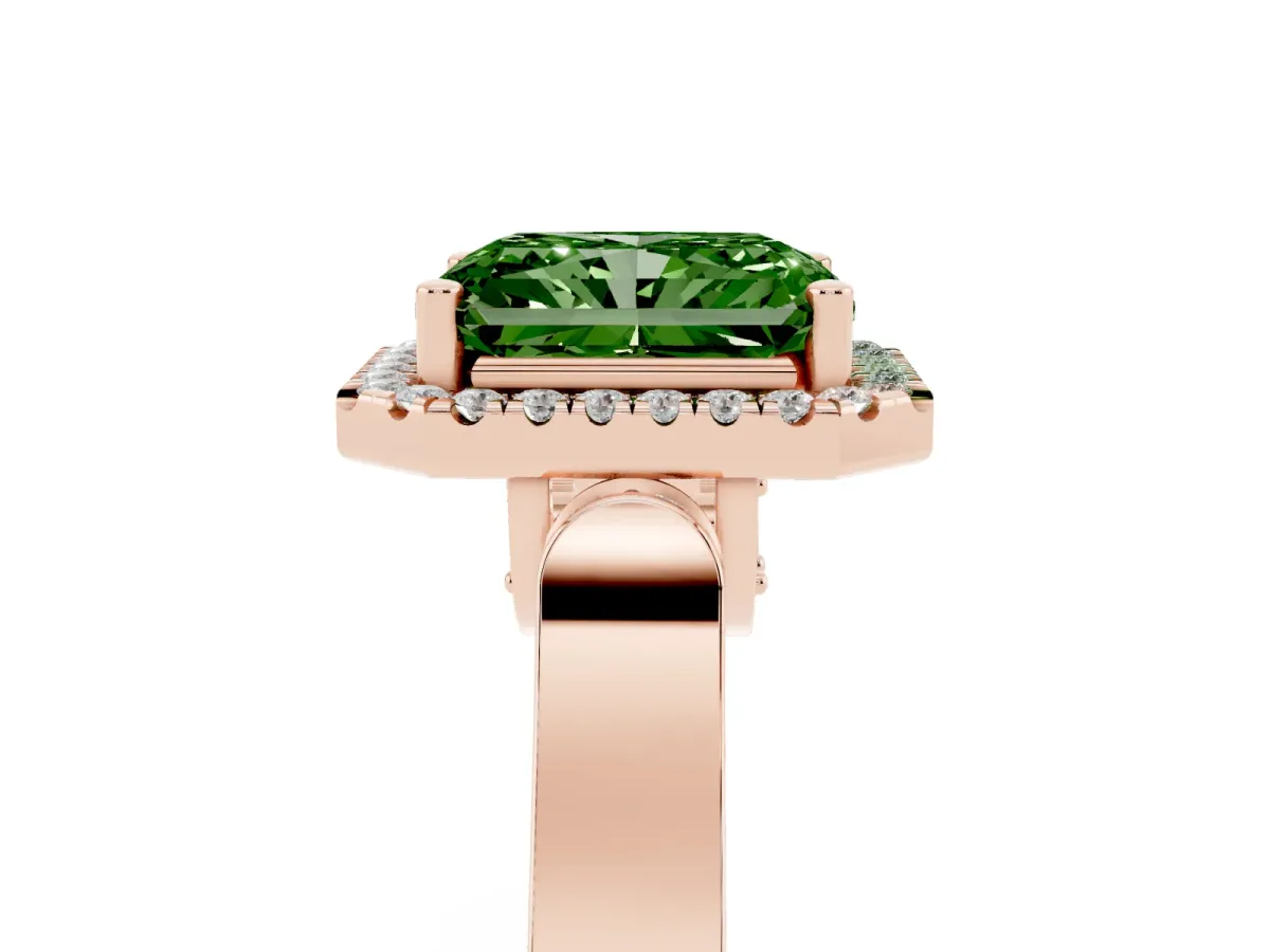 Fancy Green Radiant Cut Halo Pave Split Shank Prong Setting Ring Rose gold