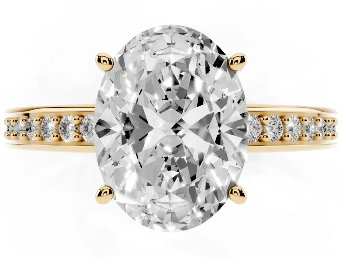 Oval Cut Solitaire Pavé Band Prong Setting Ring Yellow gold