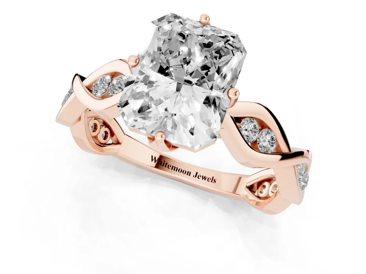 Radiant Cut Solitaire Twist Band with Leaf Prong Setting Rose gold