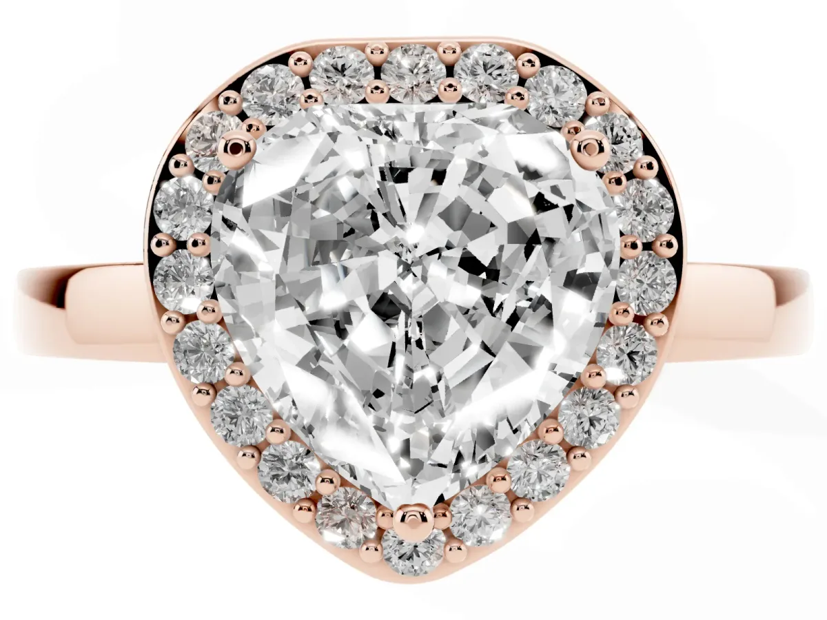 Heart Cut Halo Diamond Ring with Solitaire Band and Prong Setting Rose gold