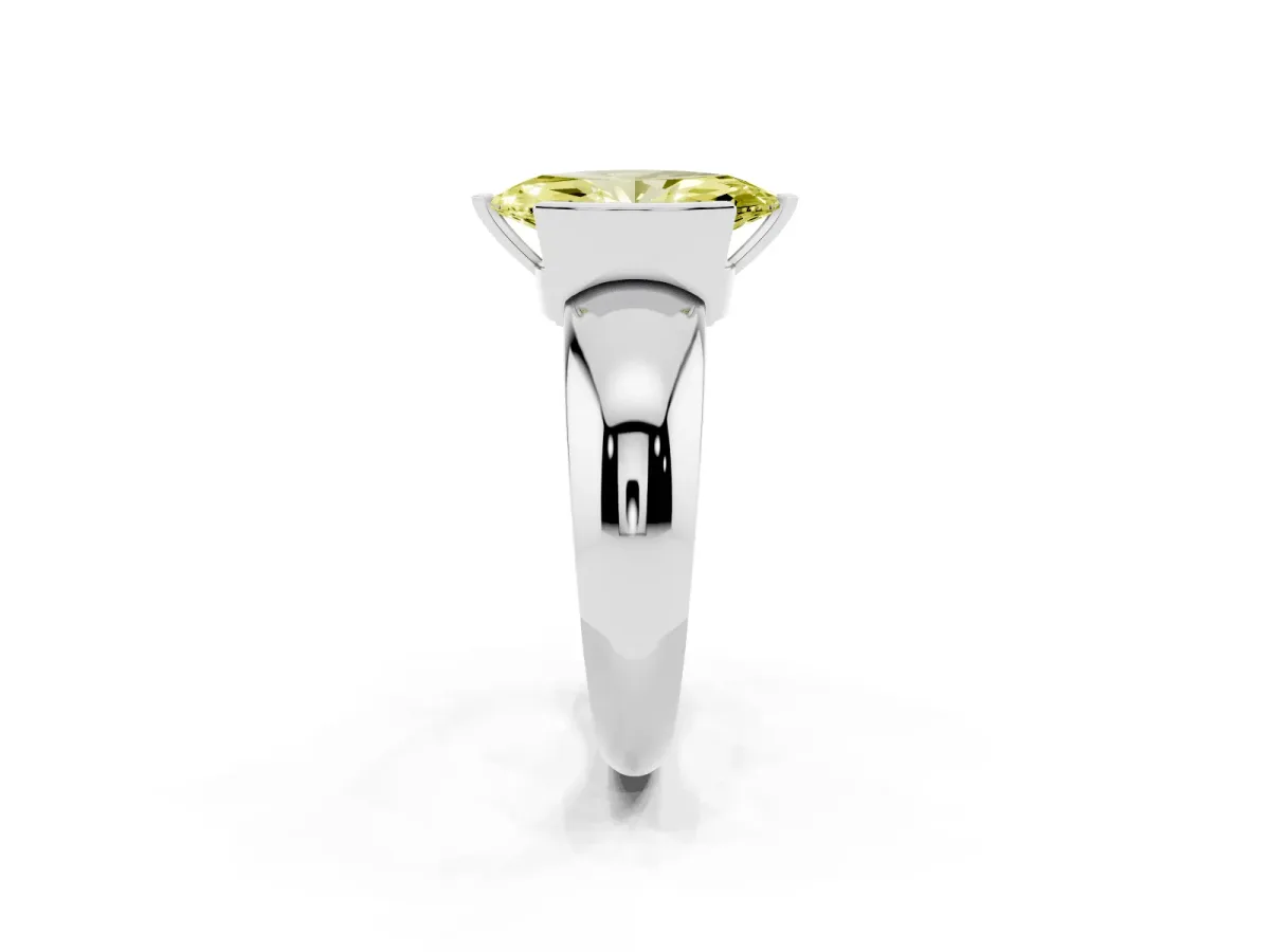 Fancy Yellow Marquise Cut Solitaire Tension Set Diamond Ring with Wide Band White gold