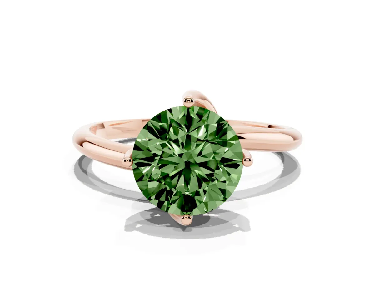 Fancy Green Round Cut Diamond Solitaire Engagement Ring with Four-Prong Setting and Classic Band Rose gold