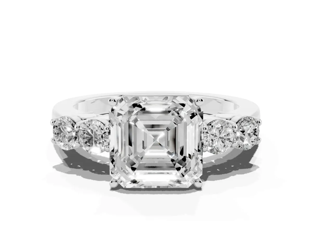 Asscher Cut Cut Diamond Five-Stone Prong Set White Gold Ring Platinum