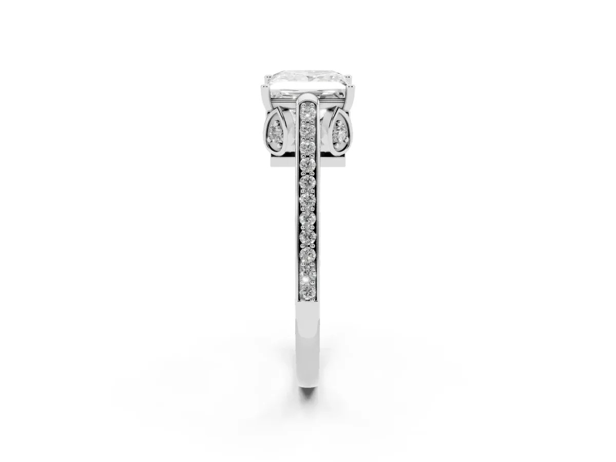 Princess Cut Cut Cathedral Pave Diamond Engagement Ring with Six-Prong Setting Silver