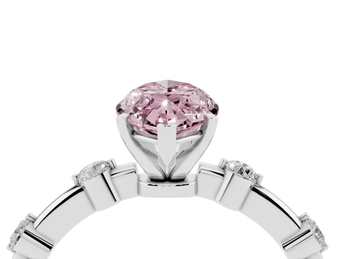 Fancy Pink Marquise Cut Solitaire Diamond Ring with Bezel Set Side Stones and Prong Setting Silver