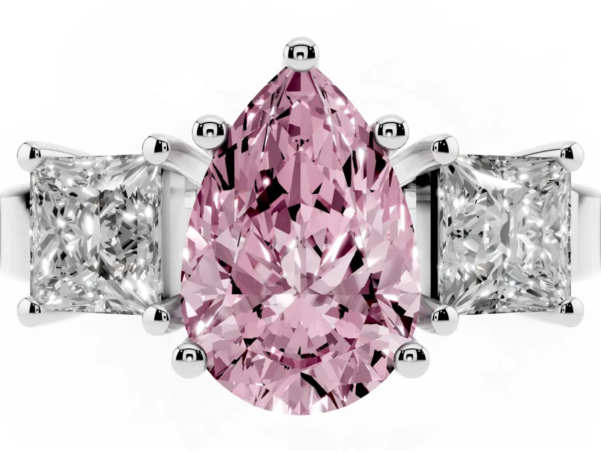 Fancy Pink Three-Stone Pear Cut Cut Solitaire Ring with Prong Setting Platinum