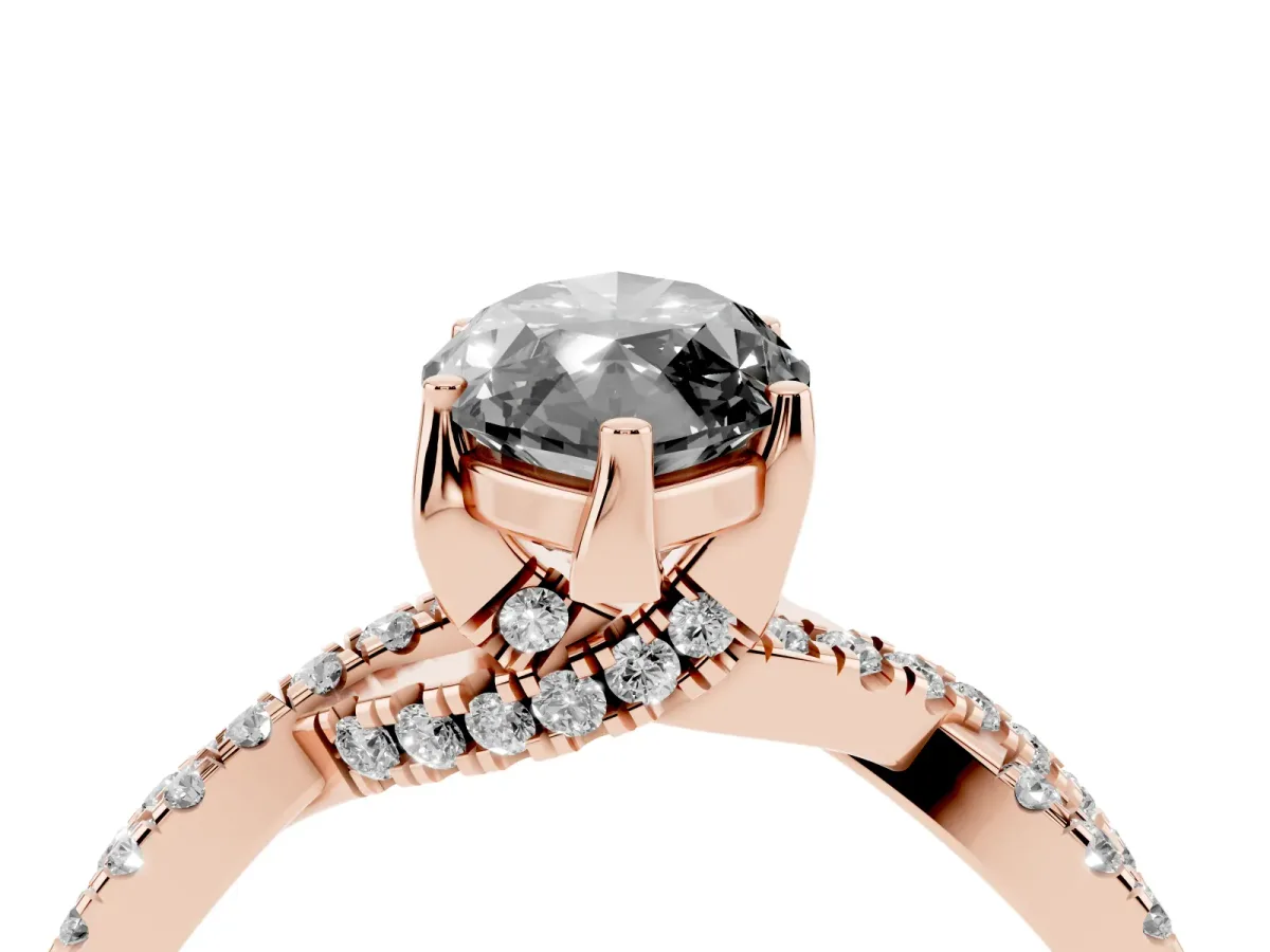 Fancy Black Marquise Cut Solitaire Twist Pave Diamond Engagement Ring with Prong Setting Rose gold